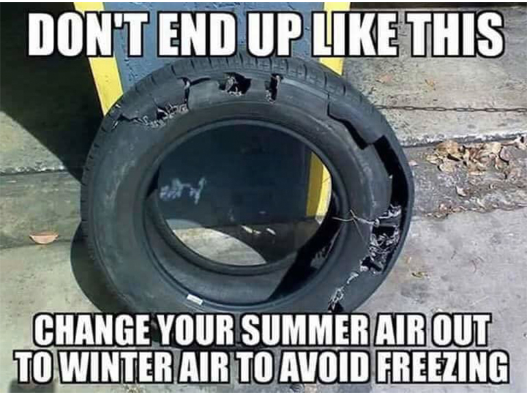 Fake Car Life Hack: Change Out your Summer Air To Winter Air To Avoid Your Tires Freezing